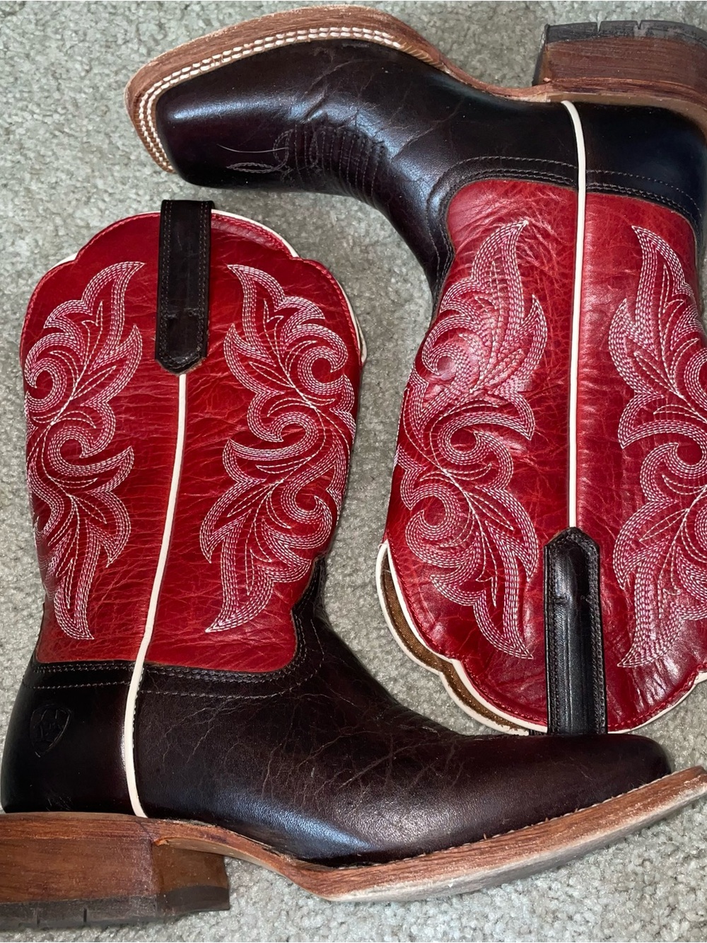 Ariat Red and Brown Embroidered Western Boots
